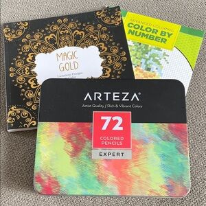 Arteza 72-Color Expert Colored Pencils Set with two Colouring Books